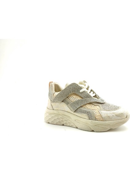 Deri Ortopedik Kadın Sneaker Ayakkabı Taşlı ET3242