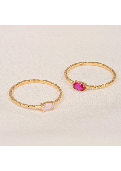 Gümüş Yüzük - Gümüş Yüzük - Ruby Taşlı Dövülü Eskitme Minimal Tasarım Tektaş 925 Ayar Gümüş Yüzük