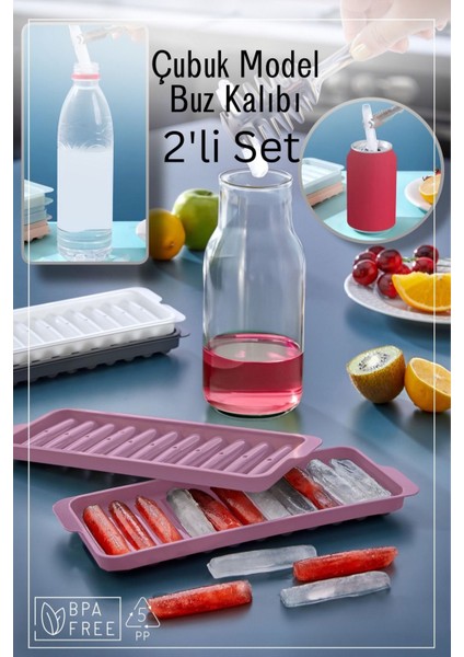 Elite 11 Bölmeli Çubuk Model Buz Kalıbı / 2'li Set - Pembe 1 Adet