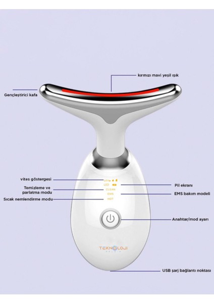 Ems Güzellik Cihazı Yüz Boyun 7 Işık Cilt Gençleştirme 7000/M Akustik Titreşim