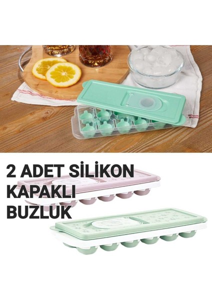 Elite 2 Adet Slikon Kapaklı Buzluk, 12 Bölmeli Bas Çıkar Buz Kalıbı Renkli 1 Adet