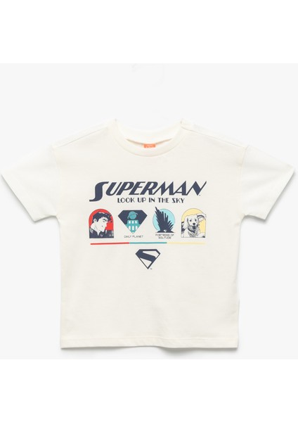 Superman Lisanslı Bisiklet Yaka Kısa Kollu Pamuklu Baskılı Tişört
