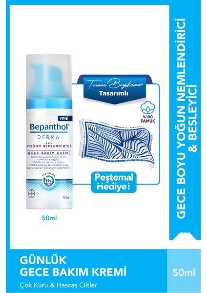 Nemlendirici Gece Yüz Bakım Kremi 50ML + Tuvana Büyükçınar Tasarımlı Peştamal Hediye