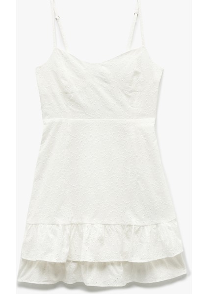 Pamuklu Askılı Fırfırlı Volanlı Gipeli Mini Fisto Elbise