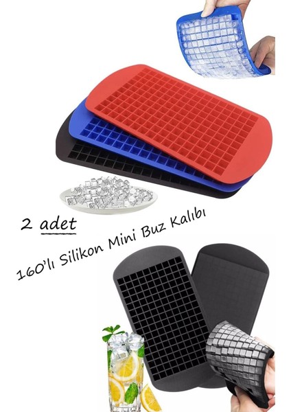 Elite 2 Adet 160'LI Mini Küp Şekilli Silikon Buzluk | Mini Küp Sunum Trend Buz Kalıbı 1 Adet