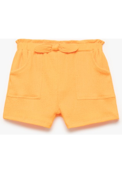 Bürümcük Cep Detaylı Beli Lastikli Fiyonklu Şort