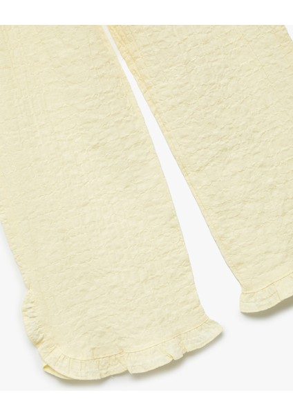 Crinkle Fırfır Detaylı Beli Lastikli Geniş Paça Pantolon