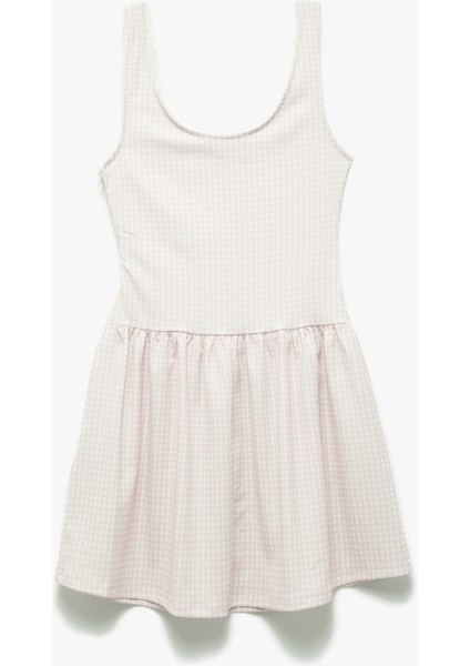 Kolsuz U Yaka Bürümcük Volanlı Fiyonklu Pötikareli Kloş Mini Elbise fiyatları