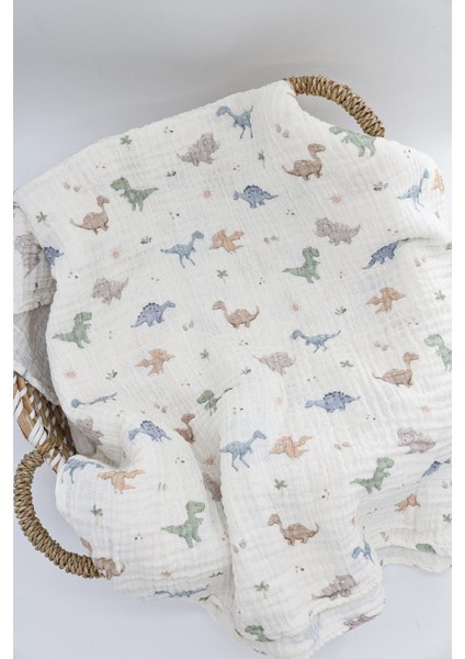 Organik Pamuk 2 Kat Çok Amaçlı Müslin Örtü Dino 100X100