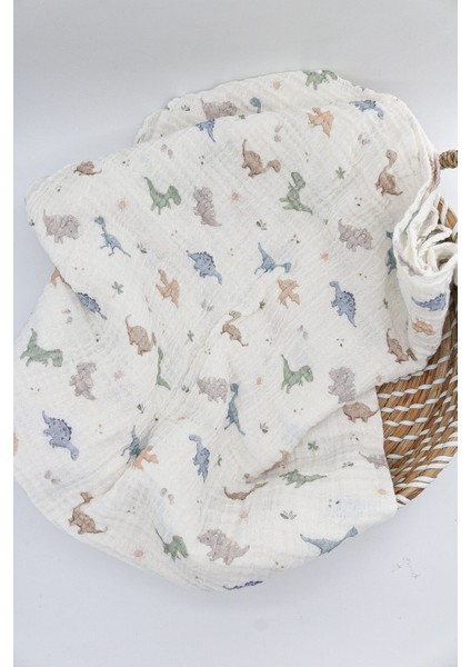 Organik Pamuk 2 Kat Çok Amaçlı Müslin Örtü Dino 100X100 fırsatları