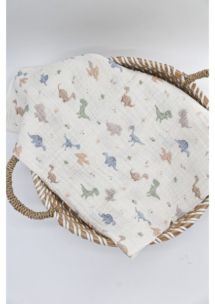 Organik Pamuk 2 Kat Çok Amaçlı Müslin Örtü Dino 100X100
