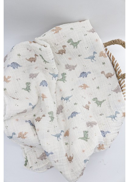 Organik Pamuk 2 Kat Çok Amaçlı Müslin Örtü Dino 100X100