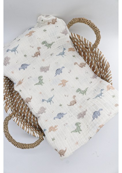 Organik Pamuk 2 Kat Çok Amaçlı Müslin Örtü Dino 100X100