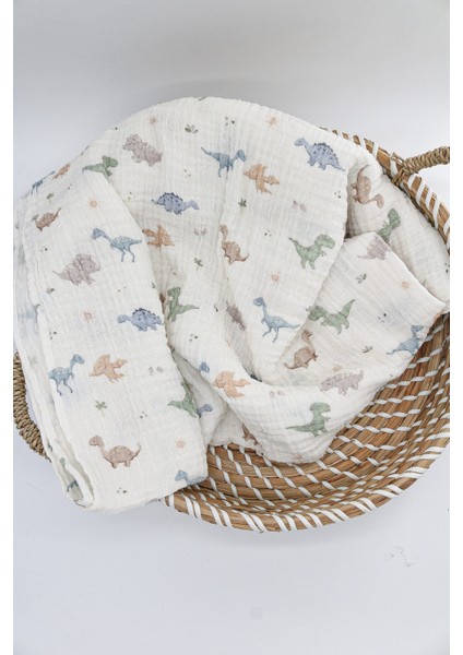 Organik Pamuk 2 Kat Çok Amaçlı Müslin Örtü Dino 100X100