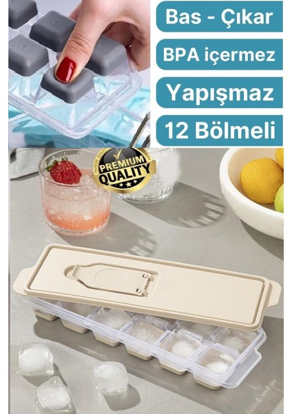 Elite 12 Bölmeli Pratik Bas Çıkar Silikon Buzluk Sızdırmaz Kapaklı Yapışmaz Kalıp 1 Adet