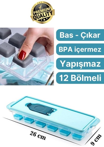 Elite 12 Bölmeli Pratik Bas Çıkar Silikon Buzluk Sızdırmaz Kapaklı Yapışmaz Kalıp 1 Adet