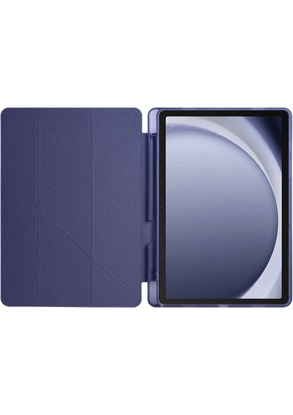 Galaxy Tab A9 Kılıf Uyumlu Crcr Tri Folding Kalem Bölmeli Standlı Kılıf-Mor