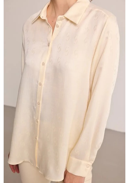G Desenli Monogram Tencel Gömlek - Ekru