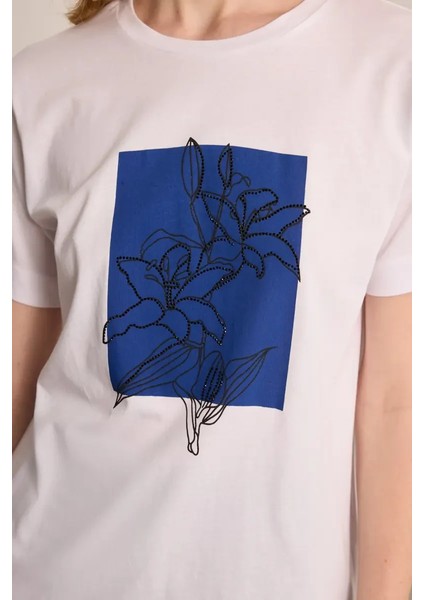 Çiçek Baskılı Pamuk T-Shirt - Beyaz fiyatları