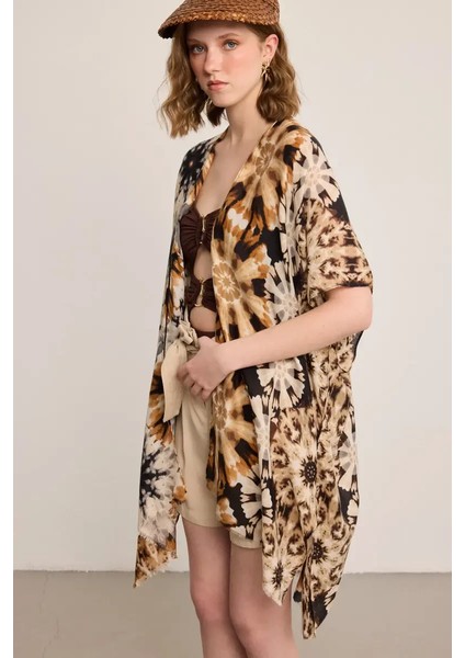 Desenli Kimono - Bej modelleri