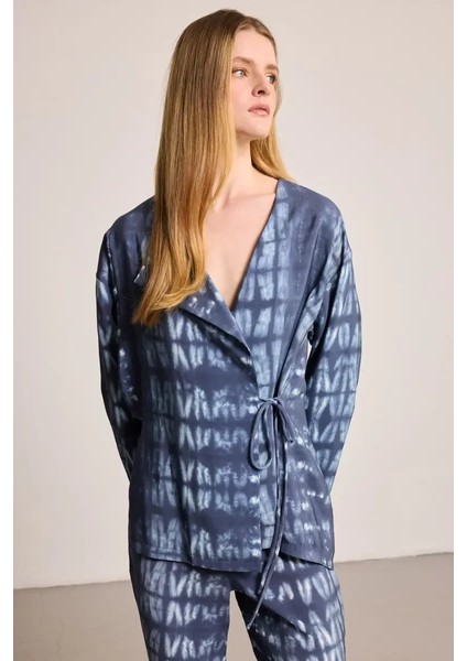 Kelebek Koleksiyonu Batik Kimono - Mavi