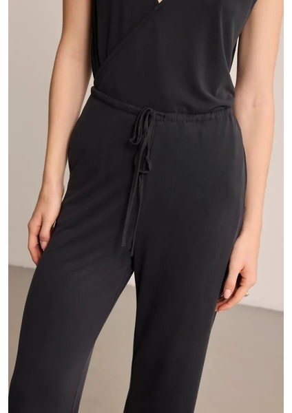Beli Lastikli Modal Örme Pantolon - Siyah