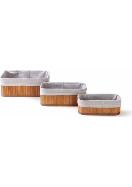 Deco Style Bambu 3'lü Sepet - Bej