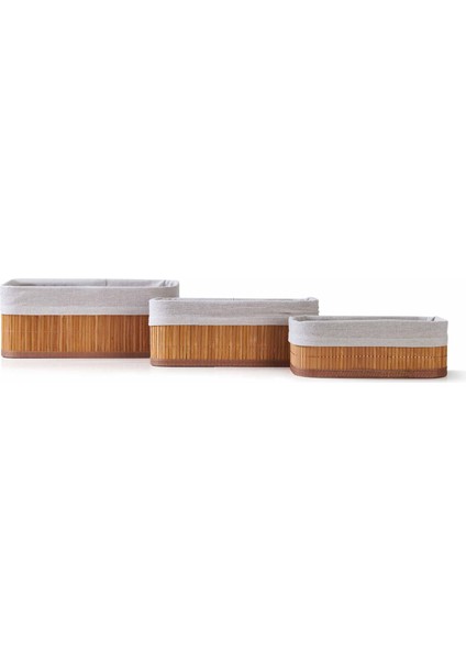 Deco Style Bambu 3'lü Sepet - Bej
