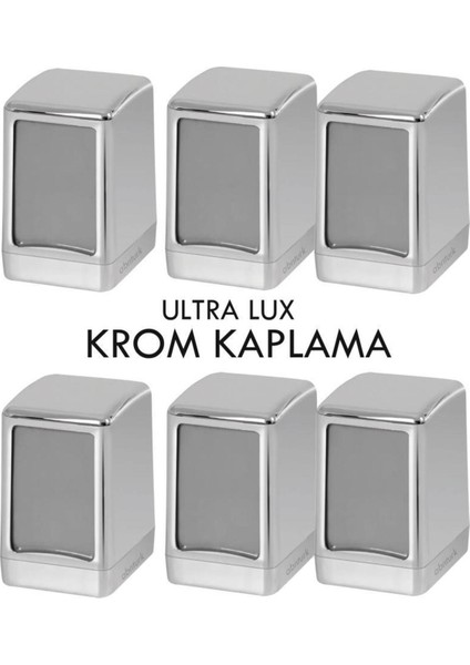 Elite 6 Adet Krom Kaplama Masa Üstü Peçetelik Metalik Gri Kaplama Metal Görünüm Masaüstü 2 Yönlü Dispanser 1 Adet