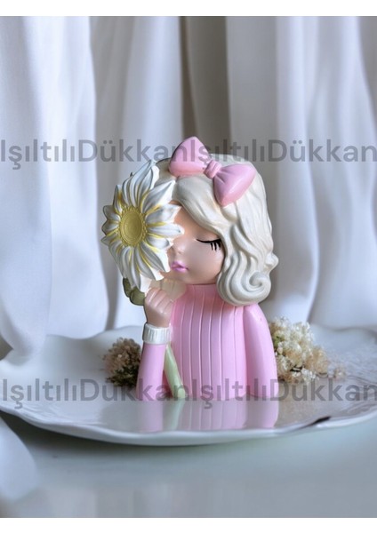 Papatyalı Pembe Kız Biblo / Heykel / Kalemlik / Sukulent Saksısı / Hediyelik / El Yapımı fiyatları