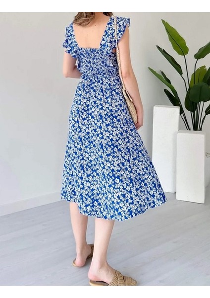 Sırtı Gipeli Omuzu Fırfırlı Elbise