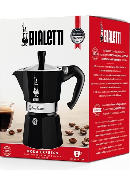 Moka Express Siyah 6 Cup ( Moka Express 6 Cup Black Aluminum Moka Pot)