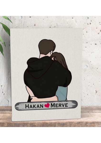 Kişiye Özel Sarılan Sevgili Tasarımlı Kanvas Tablo-1 (15X20), Sevgiliye Hediye, Sevgililer Günü Hediyesi