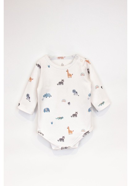 Sevimli Animal Desenli 2'li Uzun Kol Erkek Bebek Body Set fırsatları