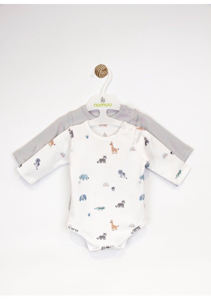 Sevimli Animal Desenli 2'li Uzun Kol Erkek Bebek Body Set indirimleri