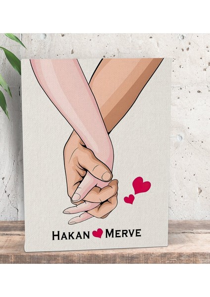 Kişiye Özel Sevgili El Ele Tasarımlı Kanvas Tablo-3 (15X20), Sevgiliye Hediye, Sevgililer Günü Hediyesi