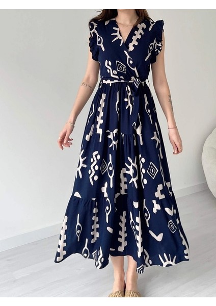 Kruvaze Yaka Omuzu Fırfırlı Elbise fiyatları