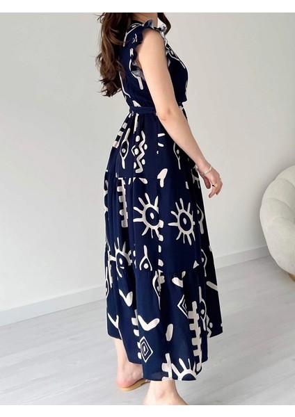 Kruvaze Yaka Omuzu Fırfırlı Elbise fırsatları