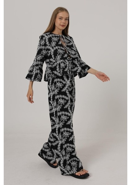 Işlemeli Oversize Pantolon - Siyah fiyatları