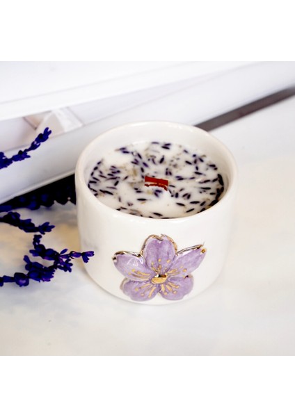 Kiraz Çiçeği Temalı 24K Altın Süslemeli Seramik Mumluk