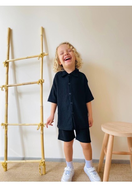 Erkek Çocuk Yazlık Takım 3-10 Yaş – Şortlu Gömlek Set | Börümcük Kumaş Alt Üst Ikili Takım