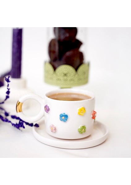 Rengarenk Papatya Temalı 24K Altın Süslemeli Seramik Mug fiyatları