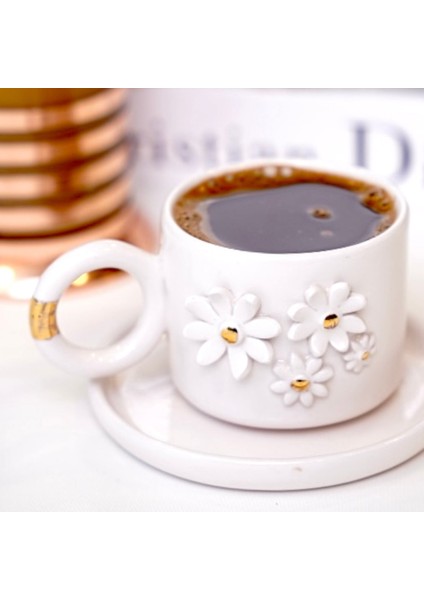 24K Altın Süslemeli Papatya Temalı Seramik Mug