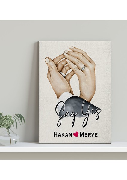 Kişiye Özel Sevgili El Ele Tasarımlı Kanvas Tablo-4 (30X50), Sevgiliye Hediye, Sevgililer Günü Hediyesi