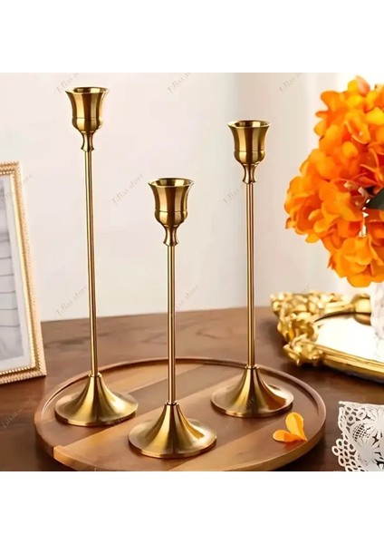 Full Eskitme Gold Şamdan Metal 3’lü Gold Şamdan