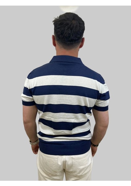 Erkek Parçalı Slim Fit Polo Yaka Lacivert-Taş Triko Tişört modelleri