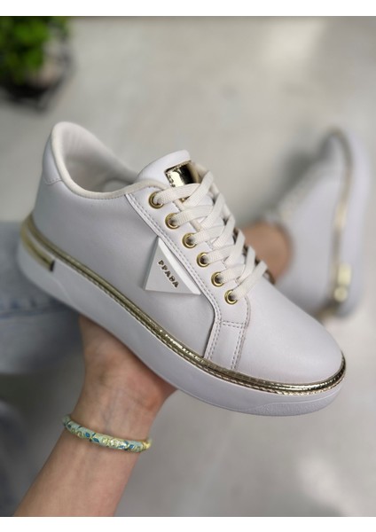 Günlük Kadın Spor Ayakkabı Ppada Model Gold Detaylı Bağcık Hafif Kalın Ortopedik Taban Sneaker 327