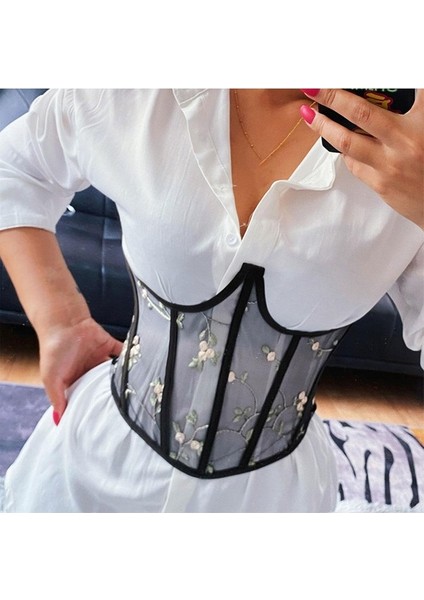 Elastik Bel Kemeri Korse Waspie Cincher Dantel Kadın Nakış Çiçek Kemeri S (Yurt Dışından) fiyatları