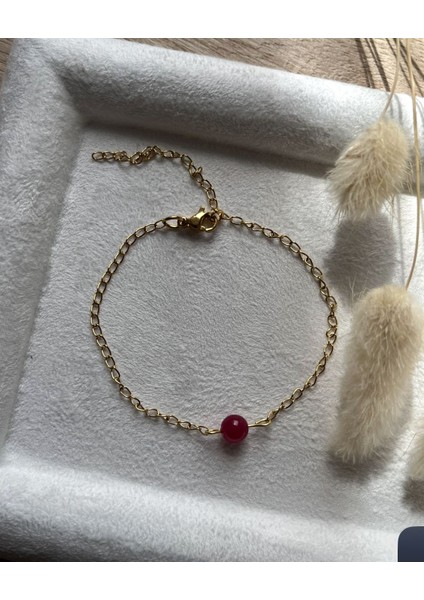 Yakut Taşı Çelik Bileklik El Yapımı