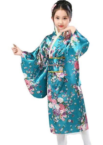 Kemerli Desenli Japon Tarzı Çocuk Kimono Xl - Mavi (Yurt Dışından)